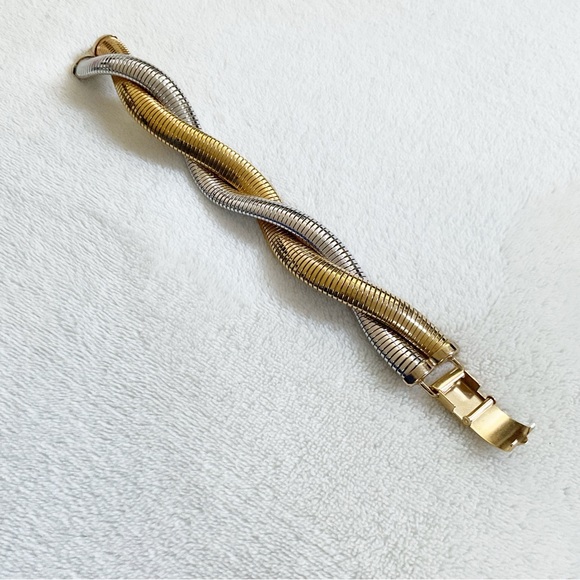 Vintage 60s/70s Napier Snake Chain Twist Two-Tone Stretch Bracelet Gold Silver - Picture 4 of 12